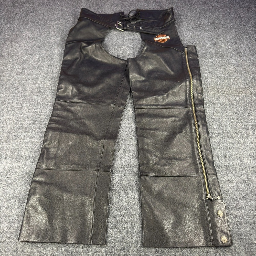 Harley Davidson Black Leather Riding Chaps Size Men's Large  98090-06VM 2008